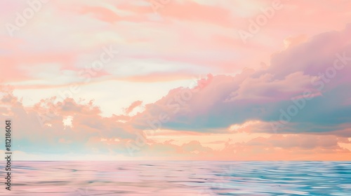 Dreamy sunset over a calm ocean with pastel hues