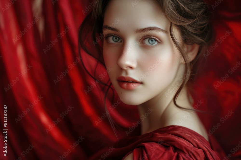 Stunning Beautiful girl in silk fabric. Attractive lady wearing shiny glowing headscarf. Generate ai Stunning Beautiful girl in silk fabric. Attractive lady wearing shiny glowing headscarf. Generate ai