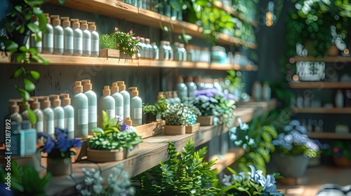 A store with shelves full of plants and bottles