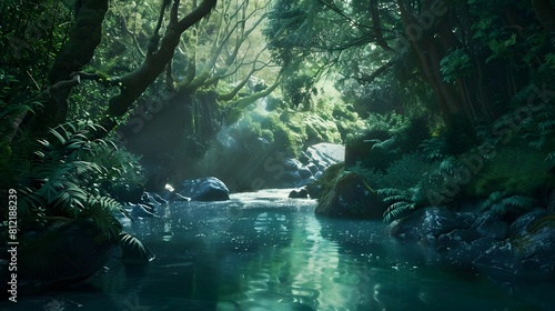 Lazy river flowing through a lush forest