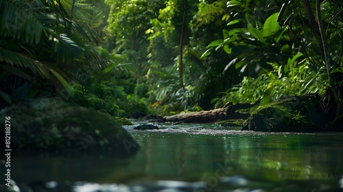 Lazy river flowing through a lush forest © Felippe Lopes