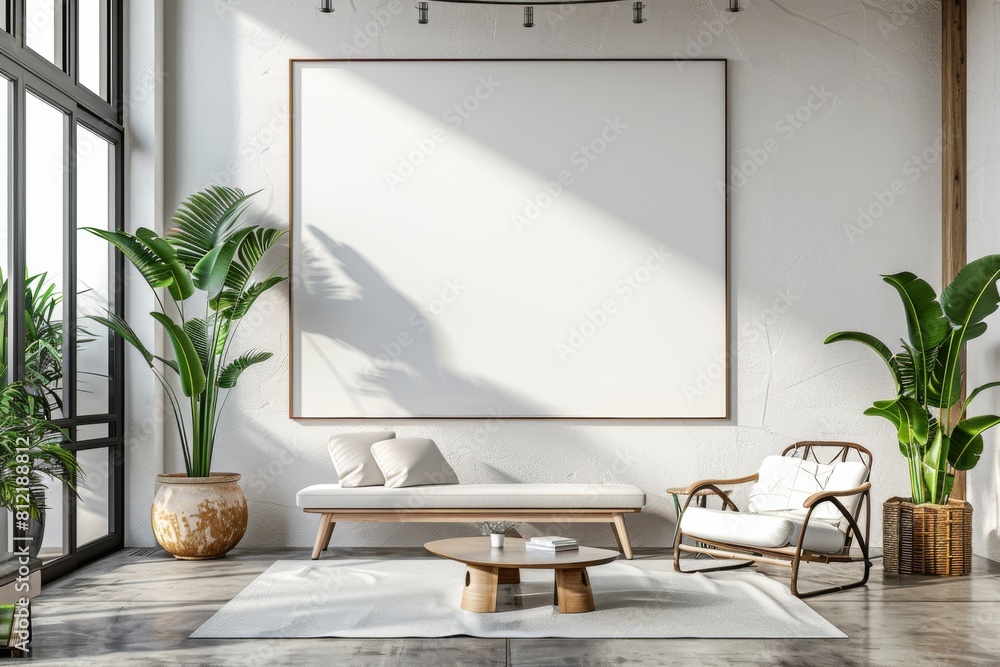 Office Interior with Blank White Poster Mockup created with Generative AI Office Interior with Blank White Poster Mockup created with Generative AI