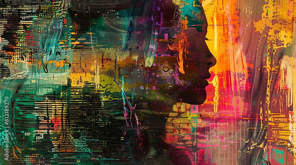 Abstract digital art ideal for modern creative projects or cyberpunk themes