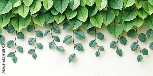 3D branches with green leaves on a white background photo