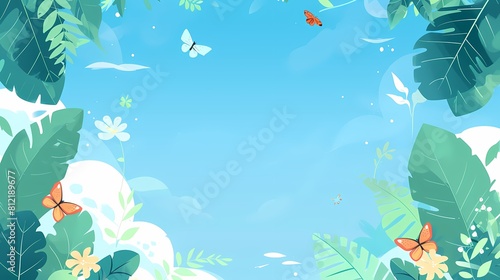 A serene tropical paradise with fluttering butterflies