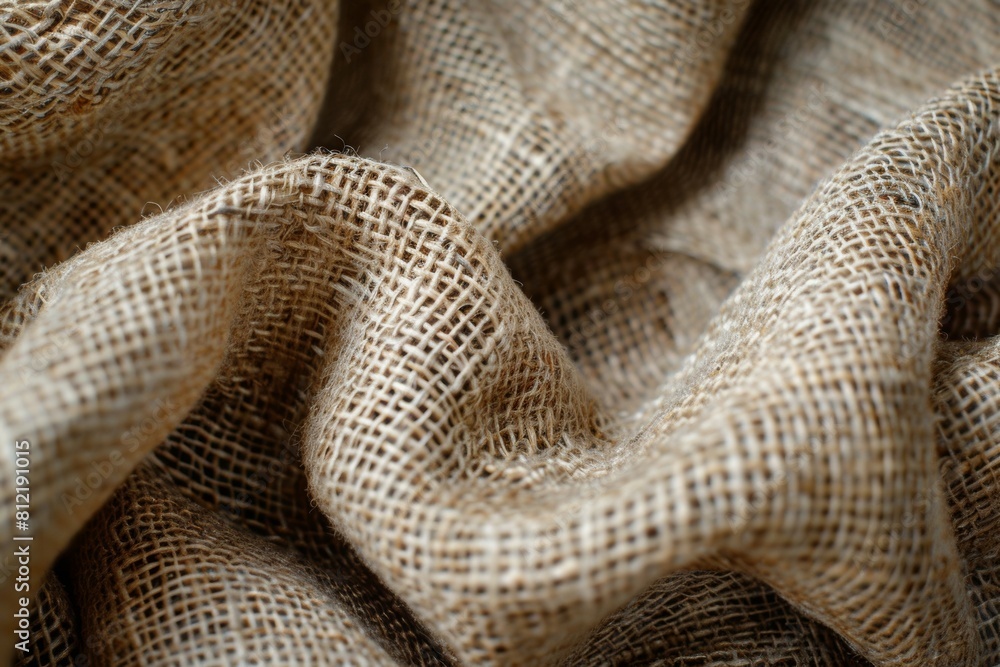 A piece of burlap fabric with a wavy texture A piece of burlap fabric with a wavy texture
