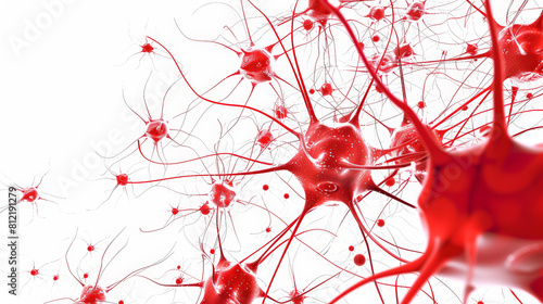 Crimson Synapses: Abstract 3D Neuron Artworks. Generative AI