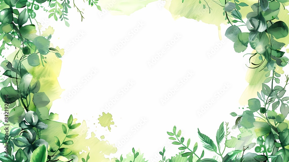 Naklejka premium A fresh leafy frame with a serene watercolor touch
