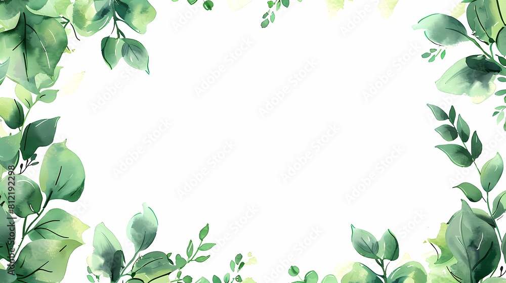 A fresh leafy frame with a tranquil green watercolor palette