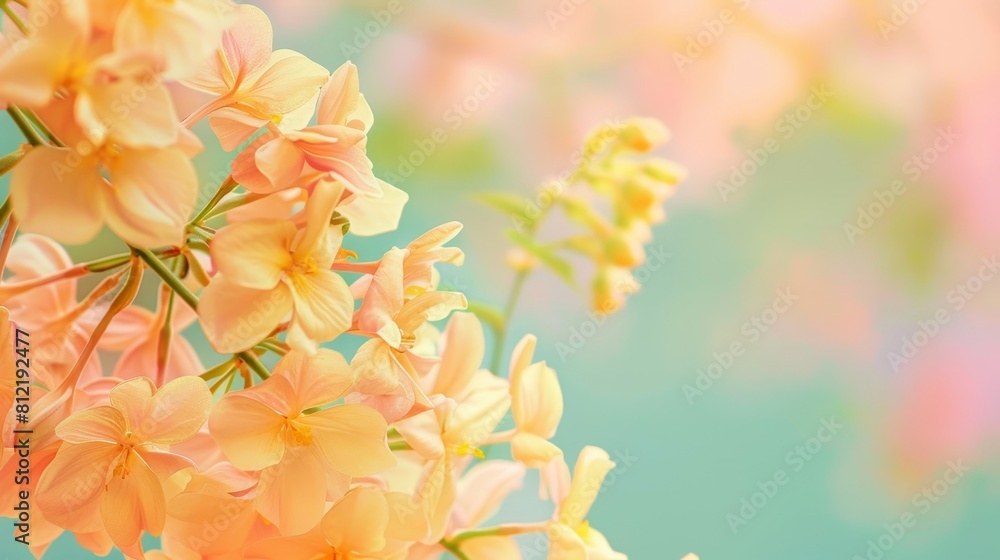A close up of a bunch of yellow flowers with a blue background