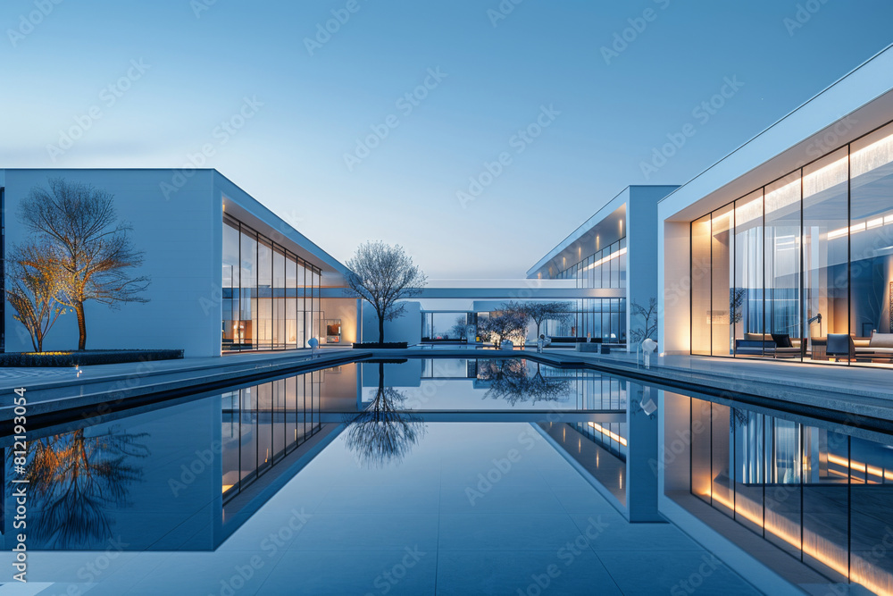 Modern buildings by the lake. Empty architectural background.
Modern buildings by the lake. Empty architectural background.