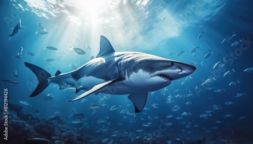 The great White Shark in the ocean, portrait of White shark hunting prey in the underwater © Virgo Studio Maple