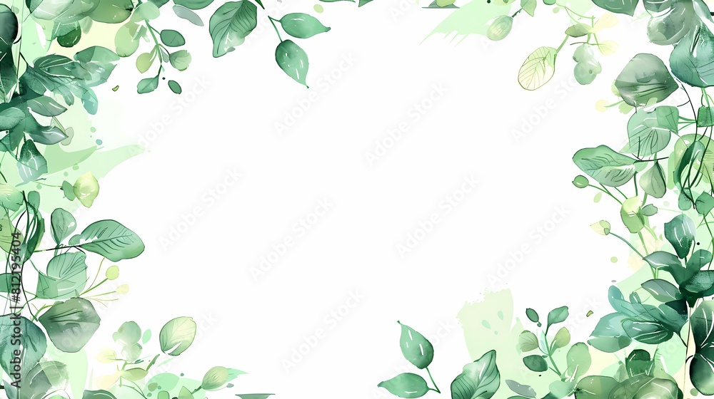 Leafy green frame with a fresh nature inspired design on a white background Leafy green frame with a fresh nature inspired design on a white background