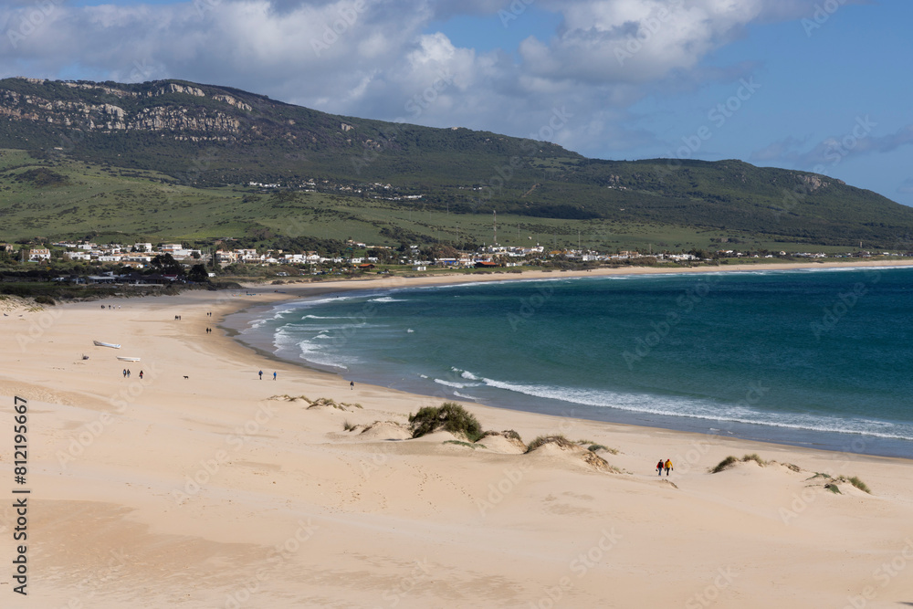 Ocean landscape with sea and beach in Punta Paloma in Spain on a bright sunny day