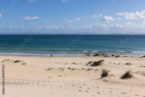 Ocean landscape with sea and beach in Punta Paloma in Spain on a bright sunny day