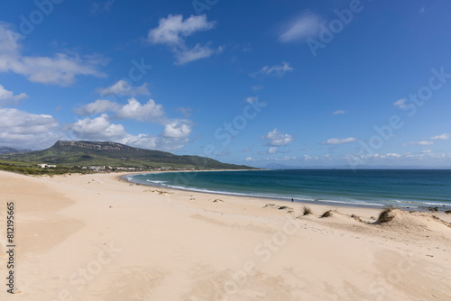 Ocean landscape with sea and beach in Punta Paloma in Spain on a bright sunny day