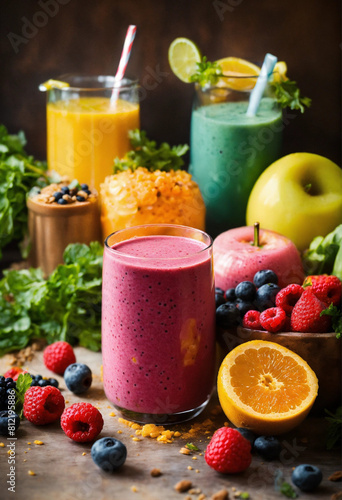 Smoothie Recipe Collection in Bright Hues.  Artistic Food Photography for Smoothies