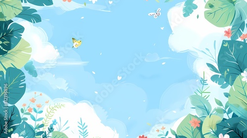 Wallpaper Mural Serene nature backdrop with lush foliage and fluttering butterflies Torontodigital.ca