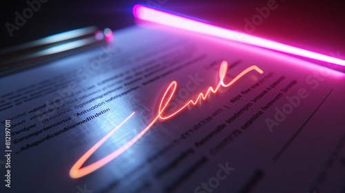 Wallpaper Mural Illuminate Your Commitment: Glowing Signature on Legal Contract Torontodigital.ca