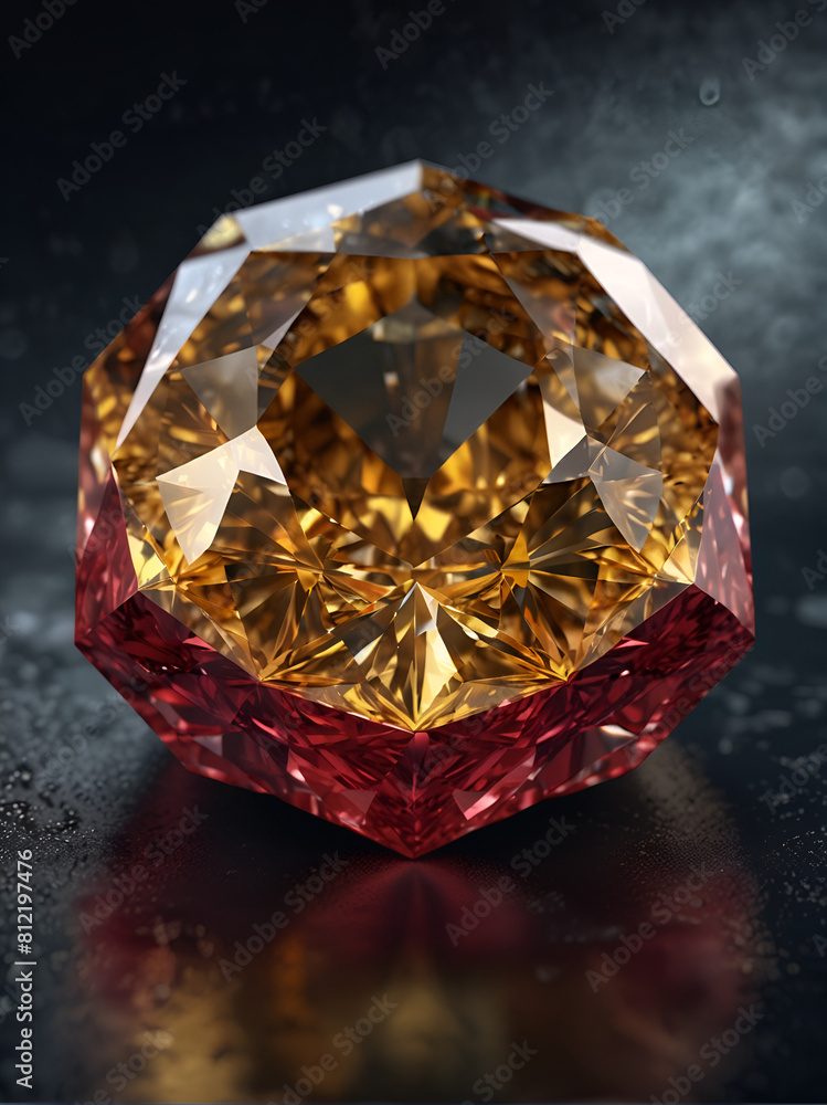 A large faceted clear diamond, on a dark background. A large faceted clear diamond, on a dark background.