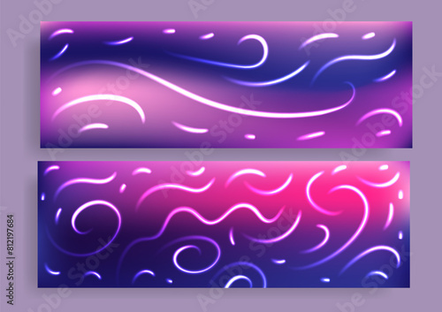 Purple Banners with Wavy Elements Set