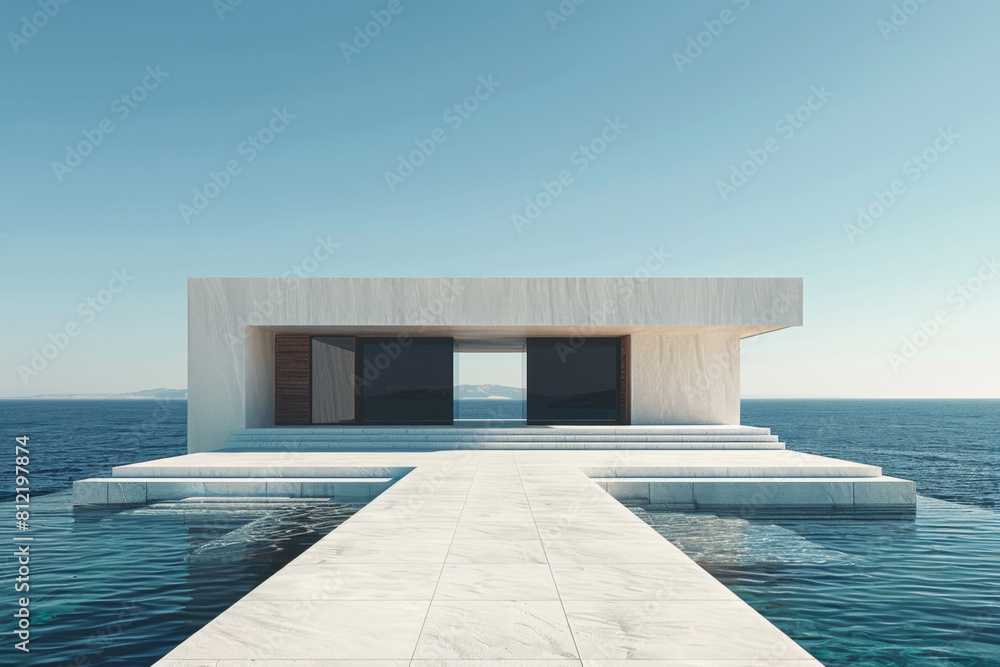 Fototapeta premium Modern buildings by the lake. Empty architectural background.