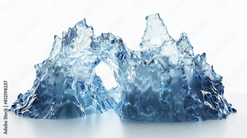 Innovative 3D render of abstract liquid crystal caverns, appearing as if frozen, perfectly isolated on a white background for clear visual impact