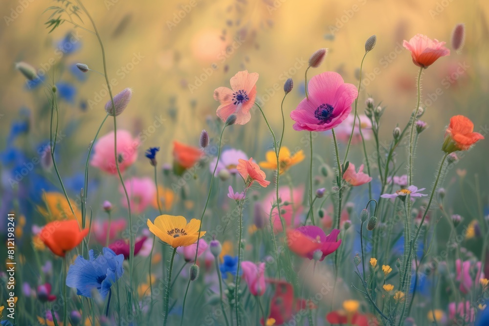 Vibrant Beautiful wild flowers. Spring nature. Generate Ai Vibrant Beautiful wild flowers. Spring nature. Generate Ai