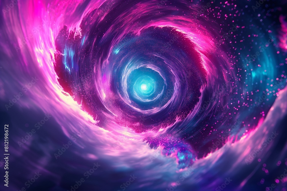 The effect of the beam of light rolling into a circular particle pattern has pink and blue glowing parts, very beautiful. The effect of the beam of light rolling into a circular particle pattern has pink and blue glowing parts, very beautiful.