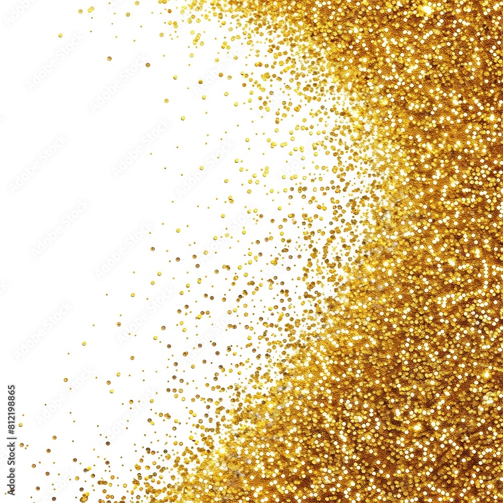 Golden festive sparkling glitter confetti with blurred bokeh textured background isolated on white. Luxury backdrop with copy space. Selective focus Golden festive sparkling glitter confetti with blurred bokeh textured background isolated on white. Luxury backdrop with copy space. Selective focus