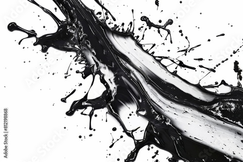 Black and white photograph of a liquid splash with a white background