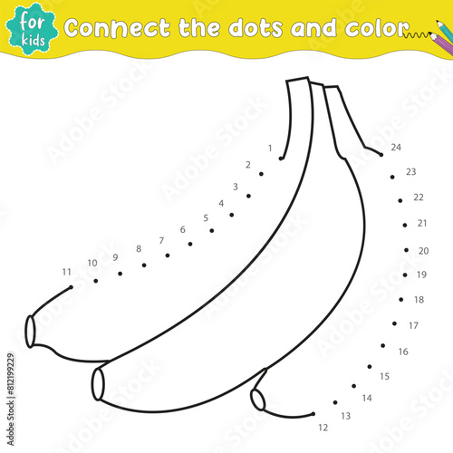 
dot to dot banana coloring activity page and Educational Game for Kids   
