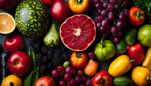 Vibrant close-up of a healthy mix of fruits and vegetables, emphasizing the variety of natures palette © Backgrounds Textures