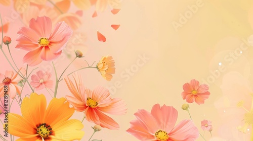 A bunch of flowers in various colors are arranged on a pink background