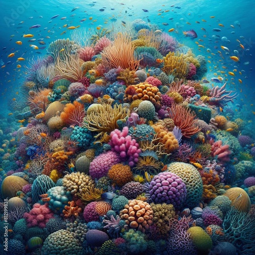 Underwater Scene with Colorful Corals and Fish