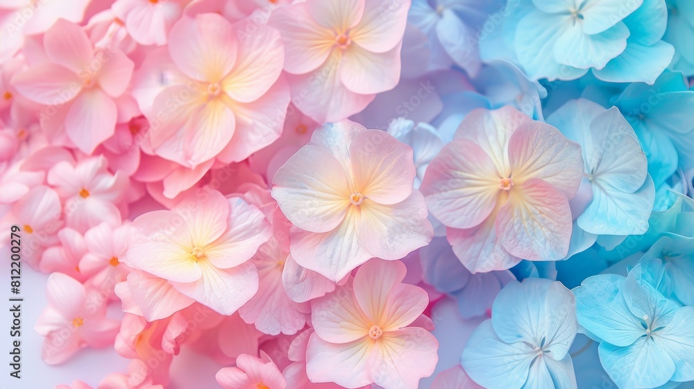 A field of pink flowers with a blue sky in the background