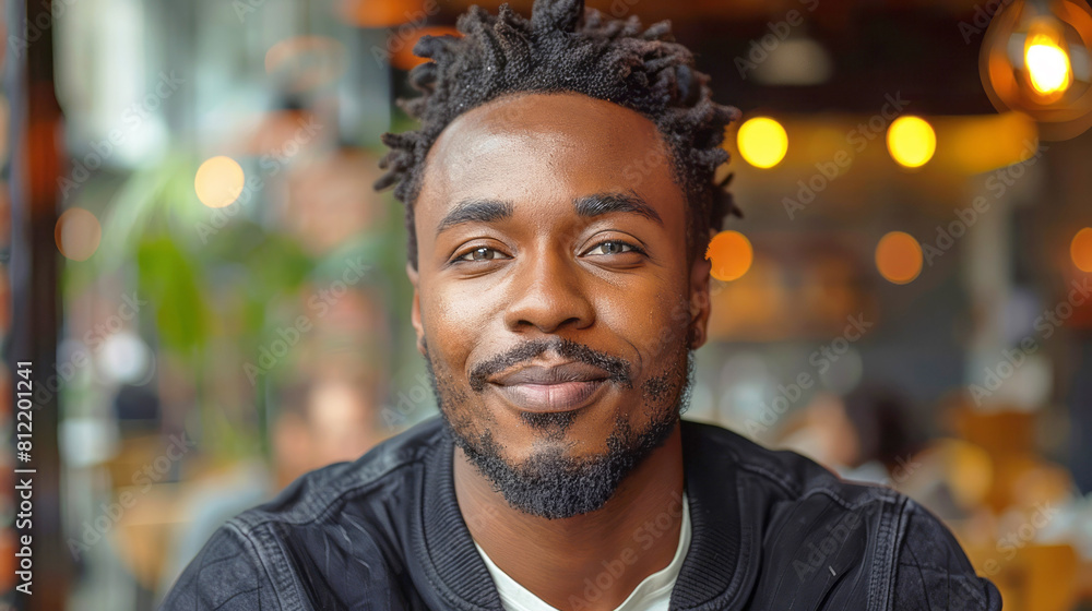 Portrait of a young african american man in a cafe