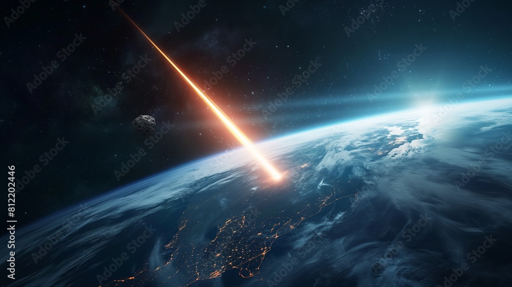 Meteor entering Earth's atmosphere at night, symbolizing potential threats or astronomical events. Meteor entering Earth's atmosphere at night, symbolizing potential threats or astronomical events.