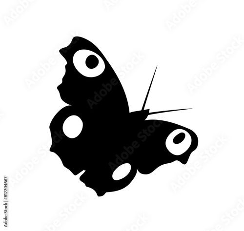 peacock butterfly (Aglais io) silhouette isolated on white background