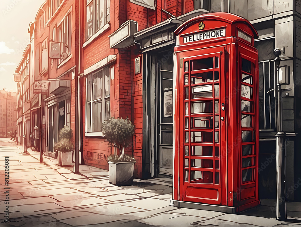 Iconic British red phone booth illustration Iconic British red phone booth illustration