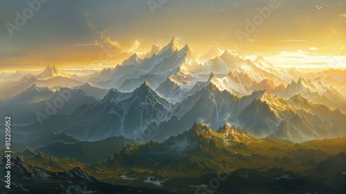 Majestic mountain landscape at sunset for tranquil outdoor concepts