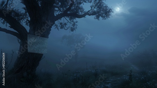 Misty moonlit landscape perfect for designing Halloween and mystery-themed events