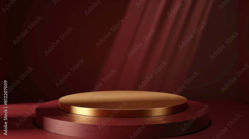 Gold 3D Rendering Podium on Red Floor Gold 3D Rendering Podium on Red Floor
