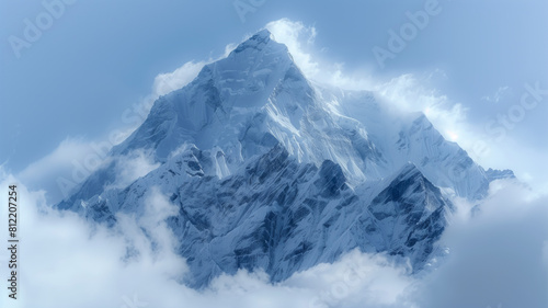 majestic peak at Ama Dablam in the clouds mountain range in Nepal