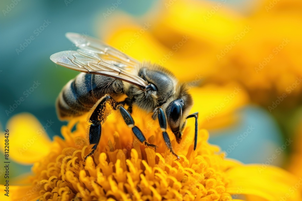 Bee flower. Spring plant field. Generate Ai Bee flower. Spring plant field. Generate Ai