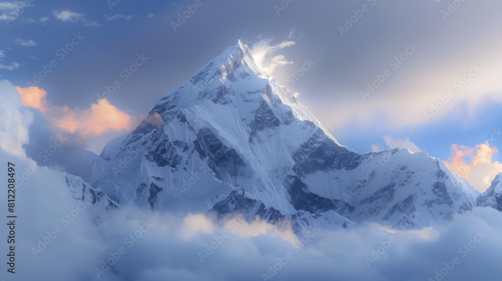 majestic peak at Ama Dablam in the clouds mountain range in Nepal majestic peak at Ama Dablam in the clouds mountain range in Nepal