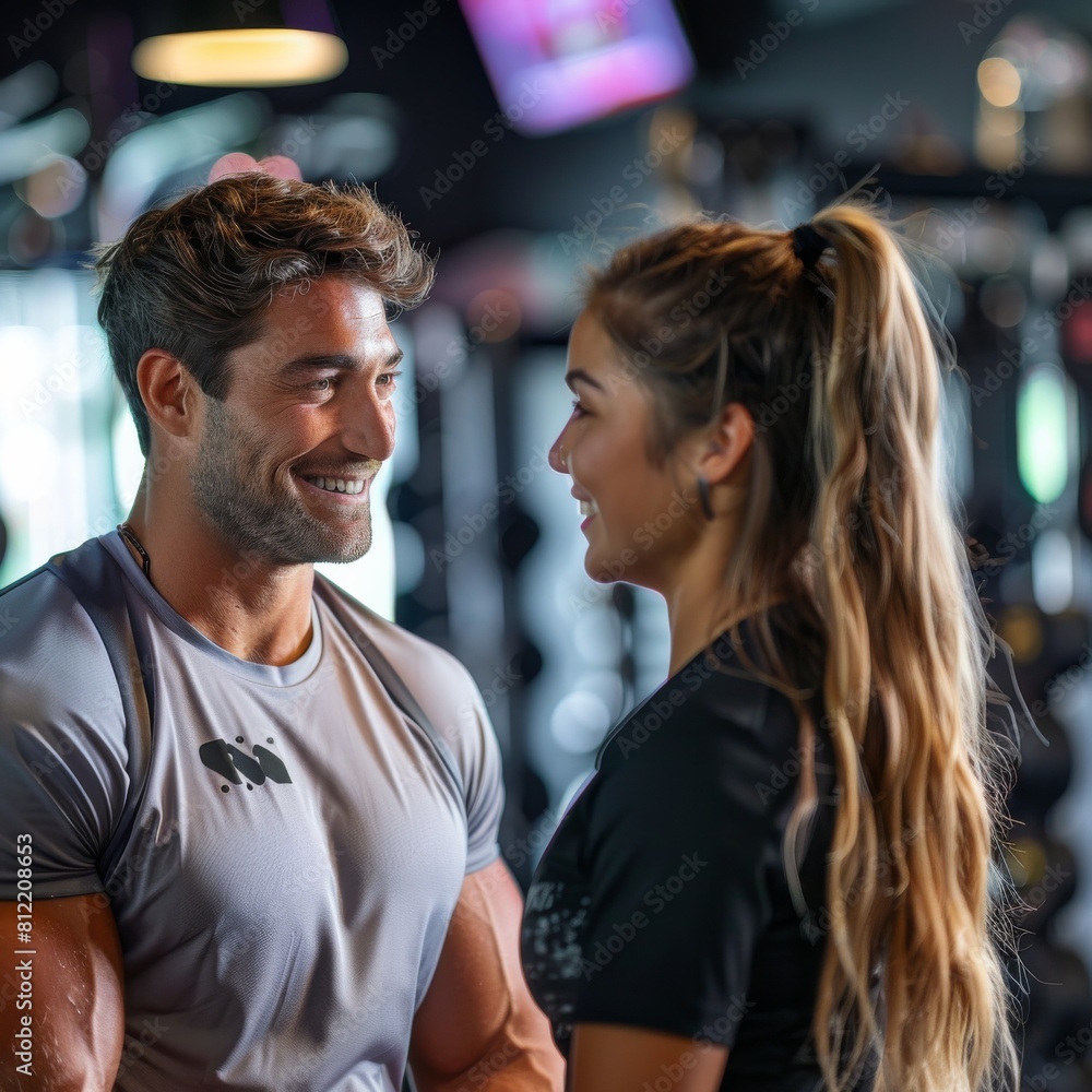 Two gym enthusiasts engage in a serious discussion amid their fitness regimen in the gym