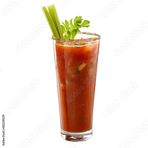 Classic Bloody Mary Cocktail with Celery in High Glass on Transparent Background