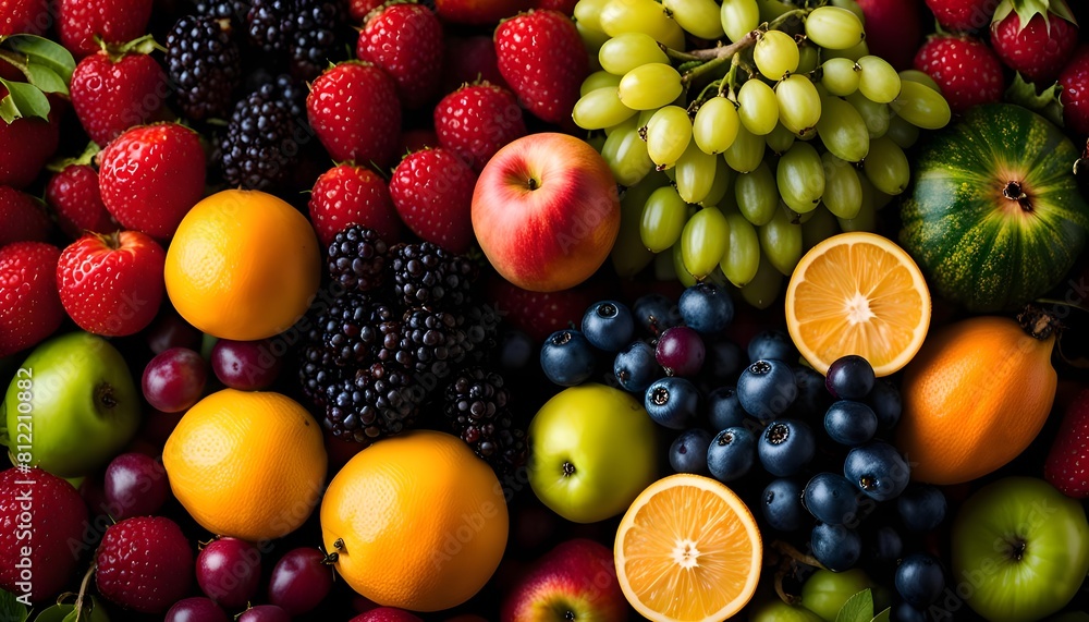 Vibrant close-up of a healthy mix of fruits emphasizing the variety of natures palette Vibrant close-up of a healthy mix of fruits emphasizing the variety of natures palette