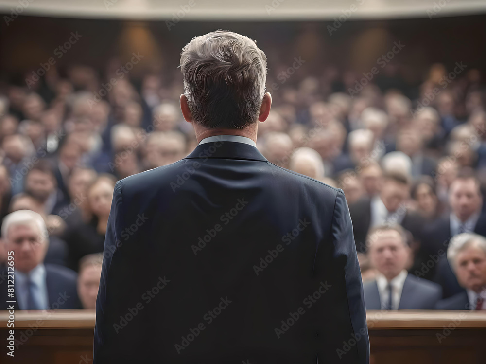 Man speaking to a large crowd of people Man speaking to a large crowd of people